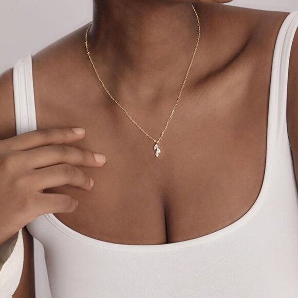 Leaf Pendant Charm Stackable Layering Leaves Simulated - Picture 4 of 6